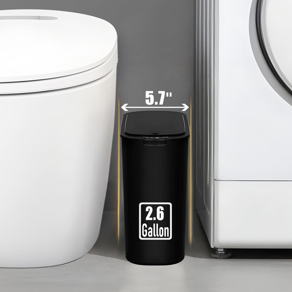 TIPGO Automatic Small Bathroom Trash Can with Lid, 2.6 Gallon, Black