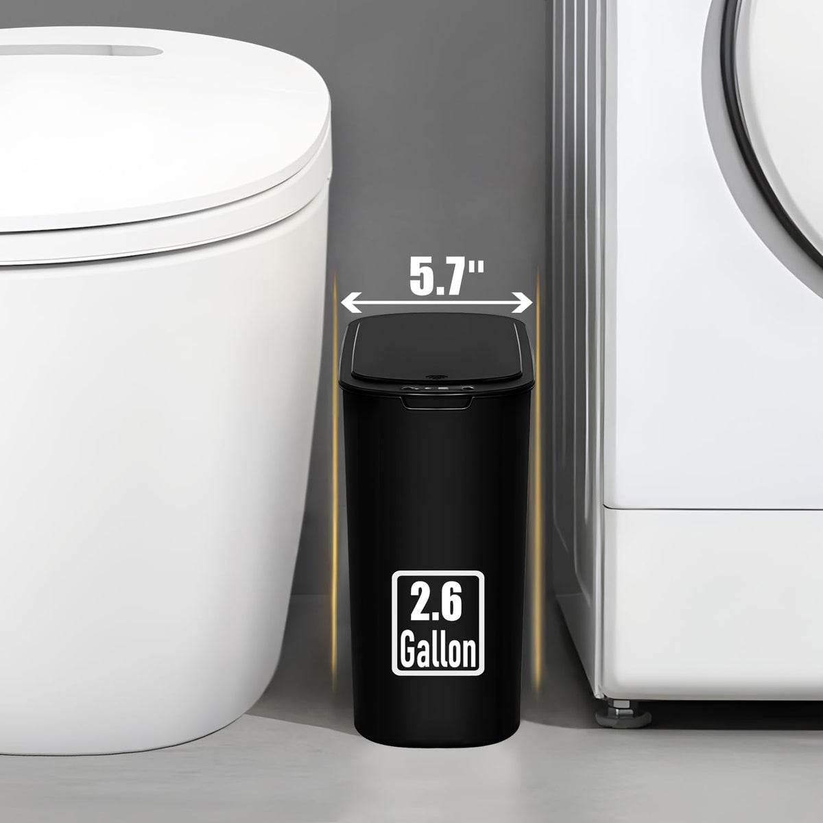 TIPGO Automatic Small Bathroom Trash Can with Lid, 2.6 Gallon, Black