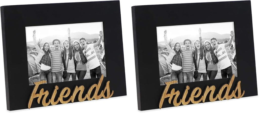 Isaac Jacobs Black Wood Sentiments “Friends” Picture Frame, 4x6 inch, Photo Gift for Friend, Display on Tabletop, Desk (Black, 4x6) (Pack of 2)