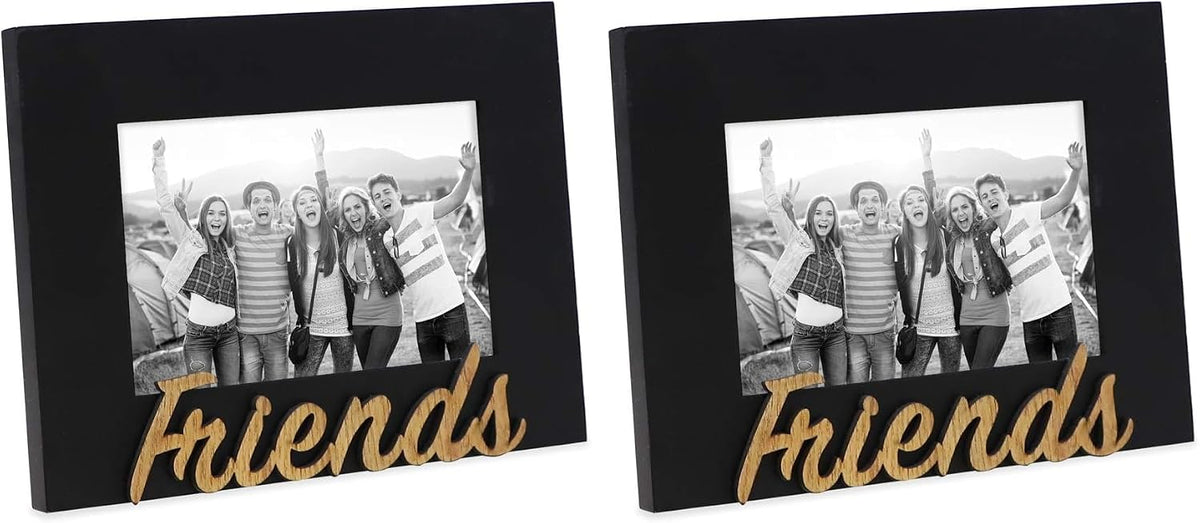 Isaac Jacobs Black Wood Sentiments “Friends” Picture Frame, 4x6 inch, Photo Gift for Friend, Display on Tabletop, Desk (Black, 4x6) (Pack of 2)
