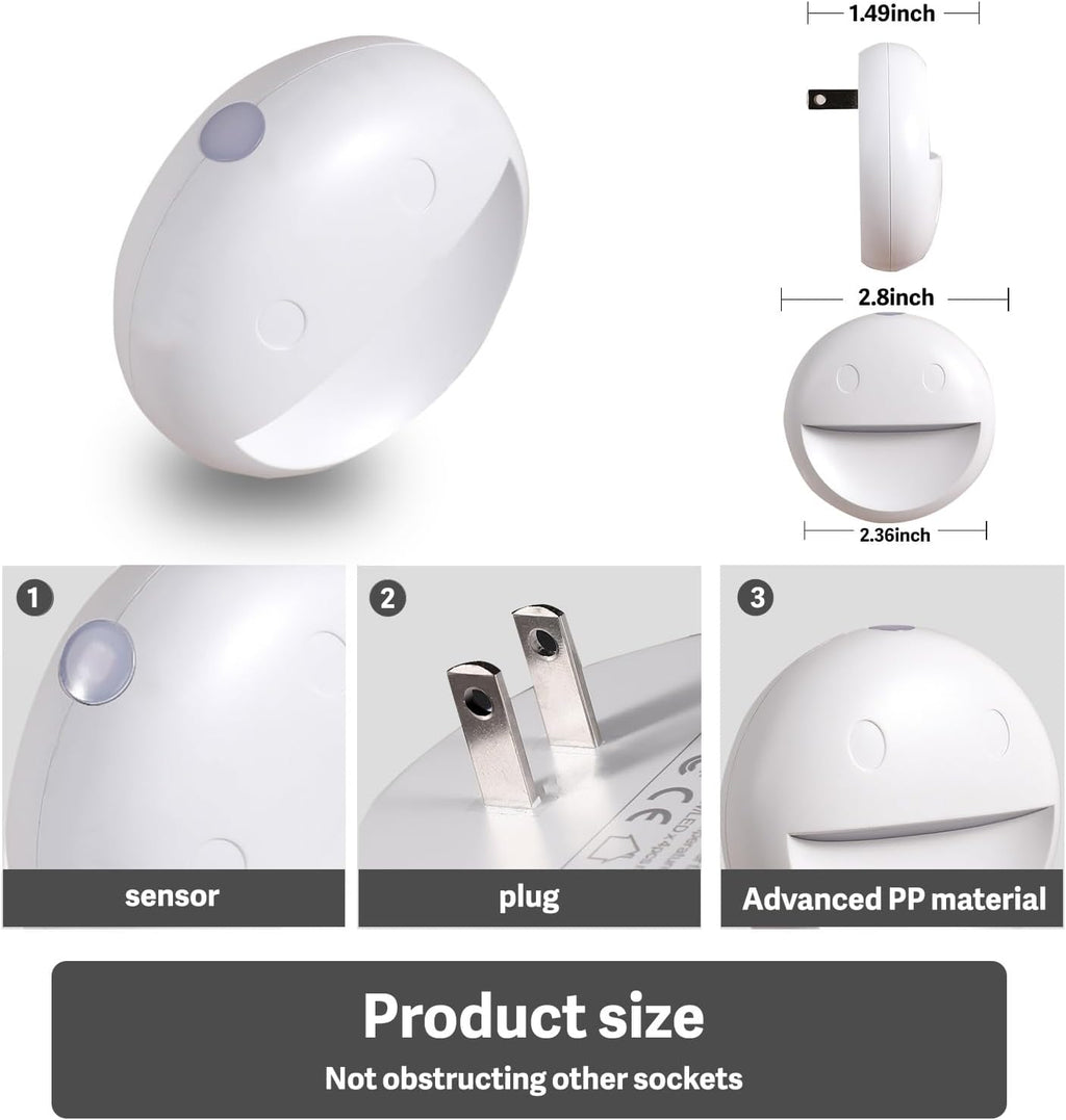 VAVOFO Plug in Night Light, 4 Pack, Smiley Face LED, Daylight White