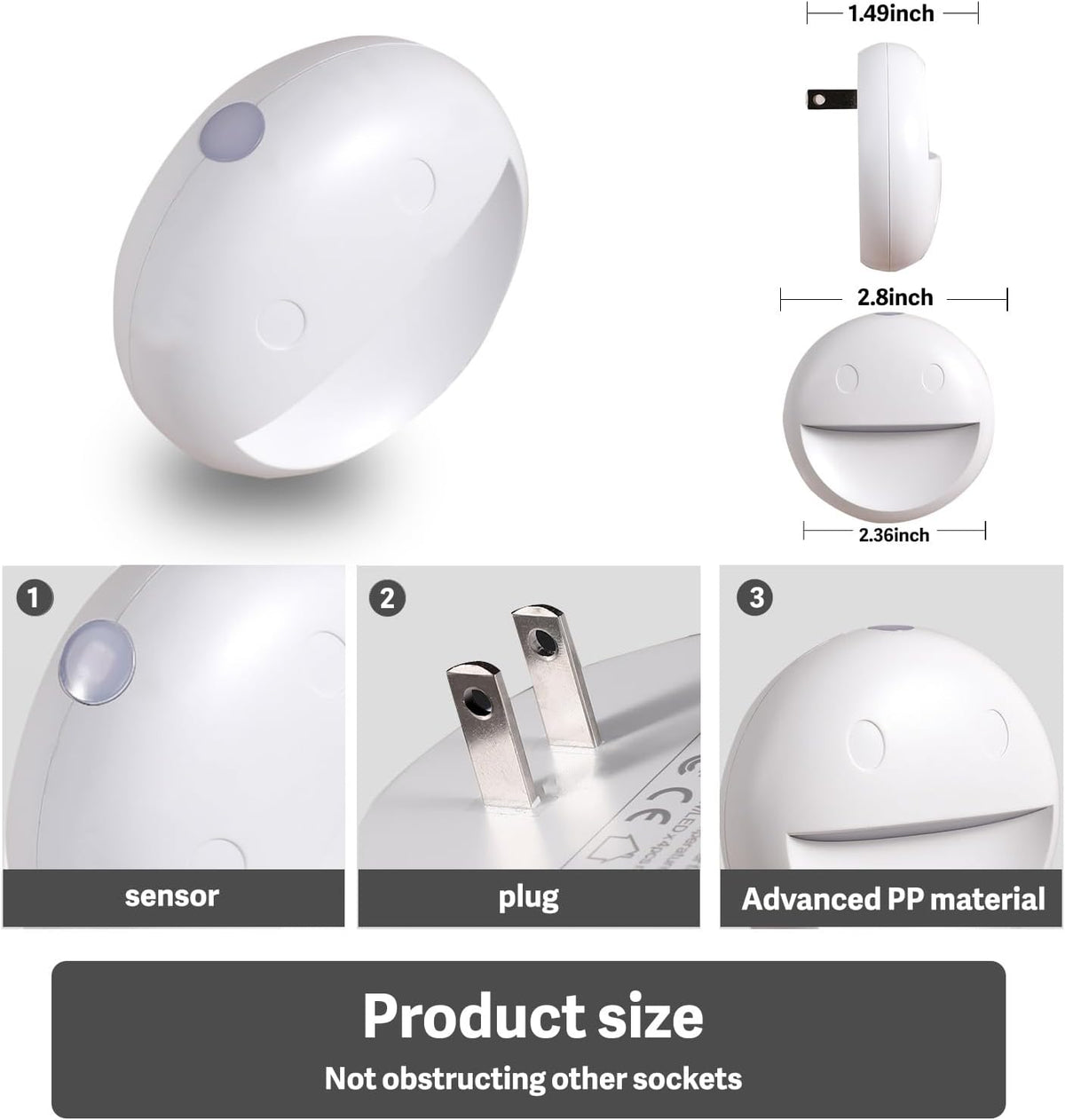 VAVOFO Plug in Night Light, 4 Pack, Smiley Face LED, Daylight White