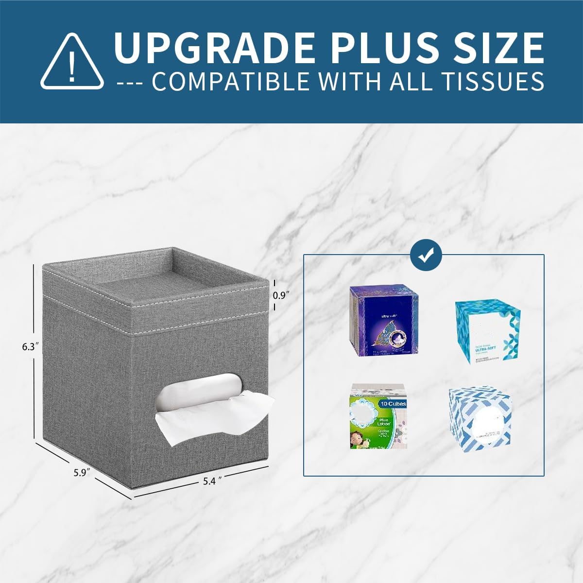 Square Tissue Box Cover with Storage Tray,Modern Decorative Tissue Holder
