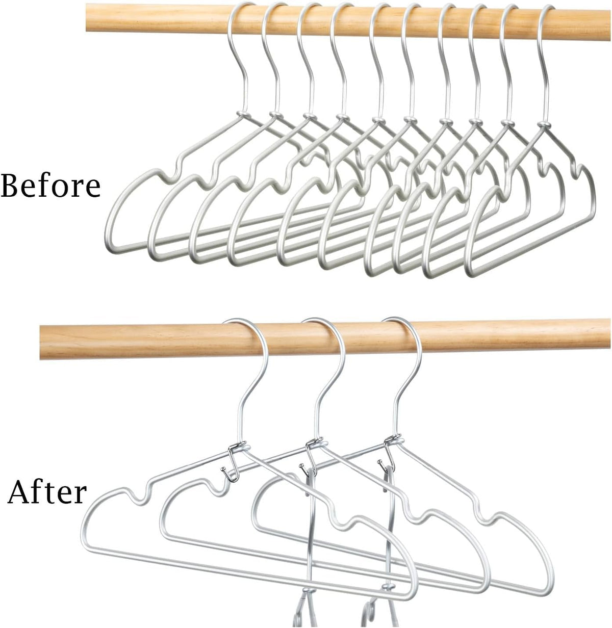 Clothes Hanger Connector Hooks, 36PCS, Clothes Hanger Organizer Mini Space Saving Extender Cascading Connection Hooks for Wooden Metal Plastic Hangers (Silver)