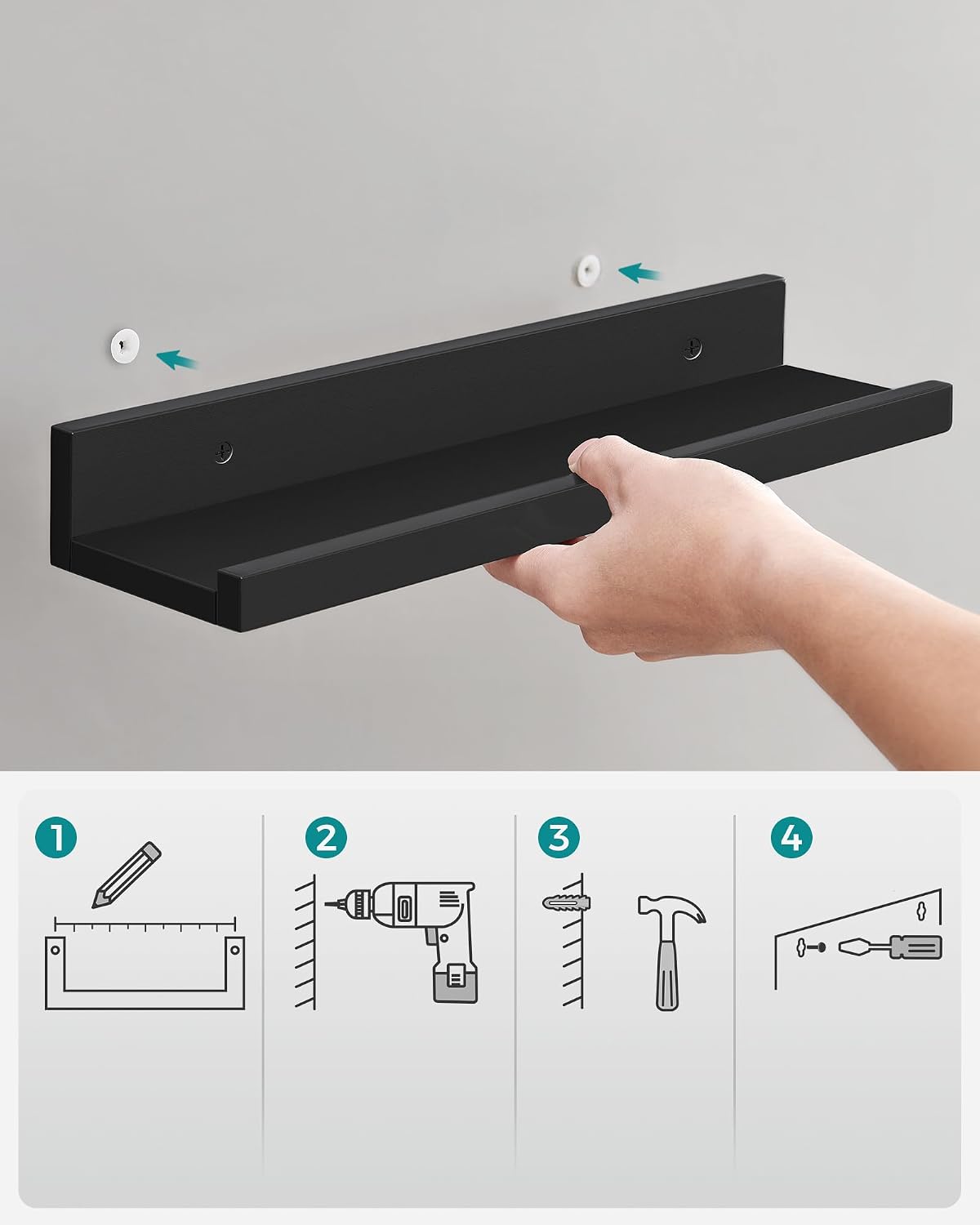 SONGMICS Floating Wall Shelves, Set of 3, 15-Inch Wide