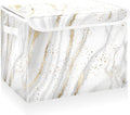CaTaKu Large Fabric Storage Bins With Lids, Gold White Marble Storage Boxes With Handles for Organizing Clothes, Collapsible Storage Cube Bins Baskets for Shelves