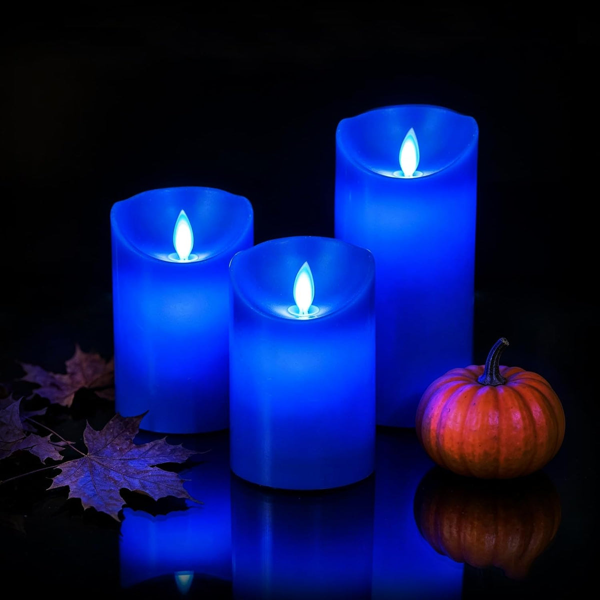 Remote Control Real Wax Blue Flame LED Candles, Moving Wick