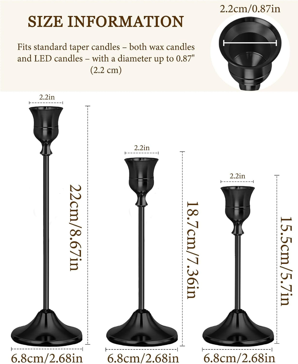 Black Candlestick Holders Set of 3 Weighted Stable Base