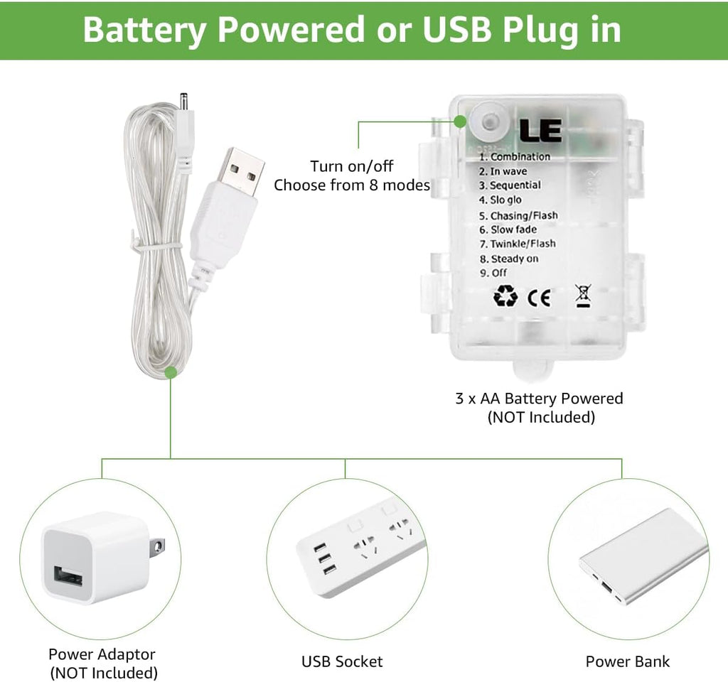 Lepro Lighting Ever Fairy Curtain Lights Battery Operated & USB Plug in