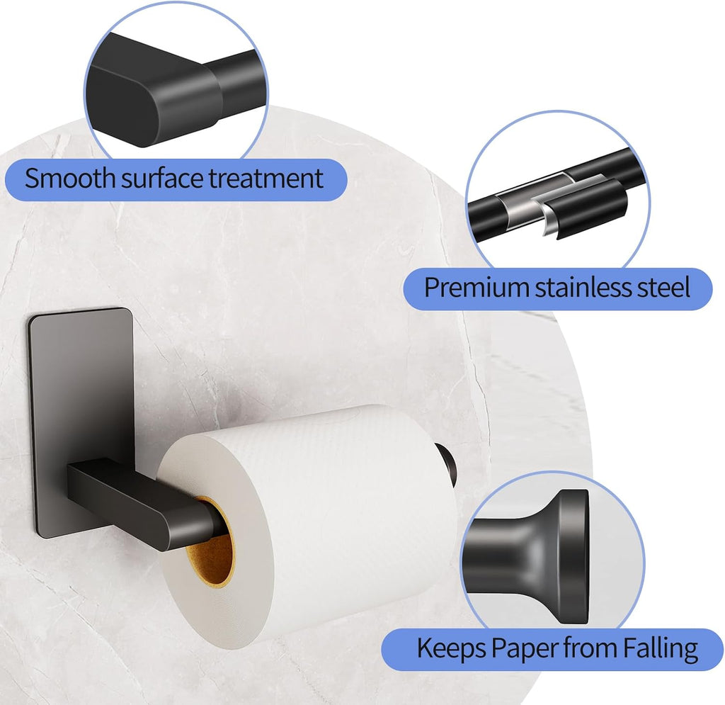 STWWO Toilet Paper Holder Self Adhesive, Extra-Wide Gap, Matte Black