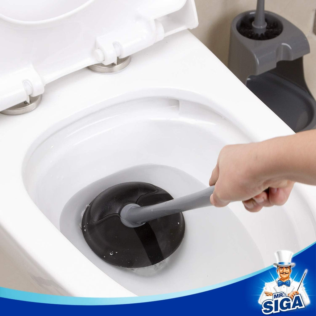 MR.SIGA Toilet Plunger and Brush Combo for Toilet Cleaning, Gray, 2 Set