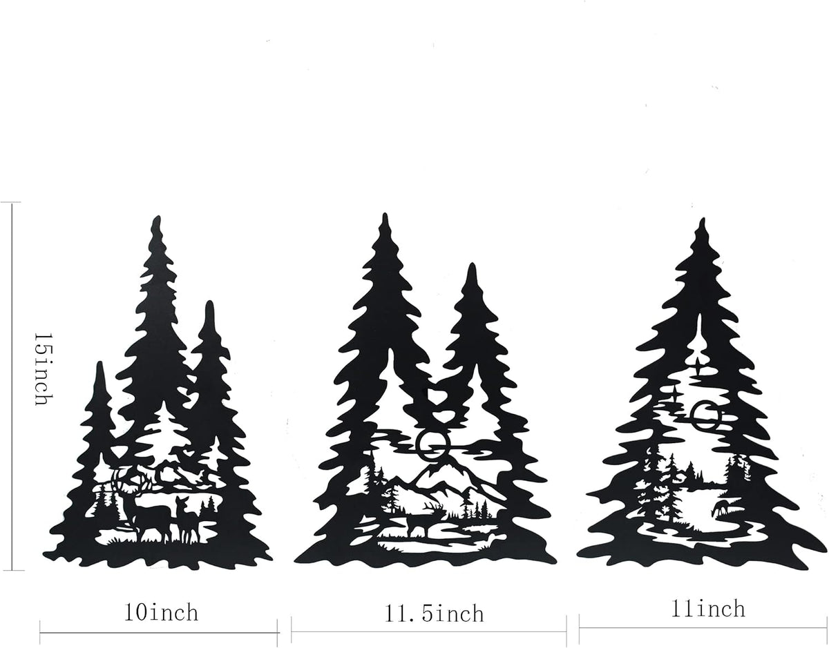 J-Fly Metal Pine Wall Art, Black Forest Autumn Hunting Valentine Decor, Outdoor Metal Wall Art for Kitchen, Bedroom, Fireplace, Winter Gifts 15 Inch