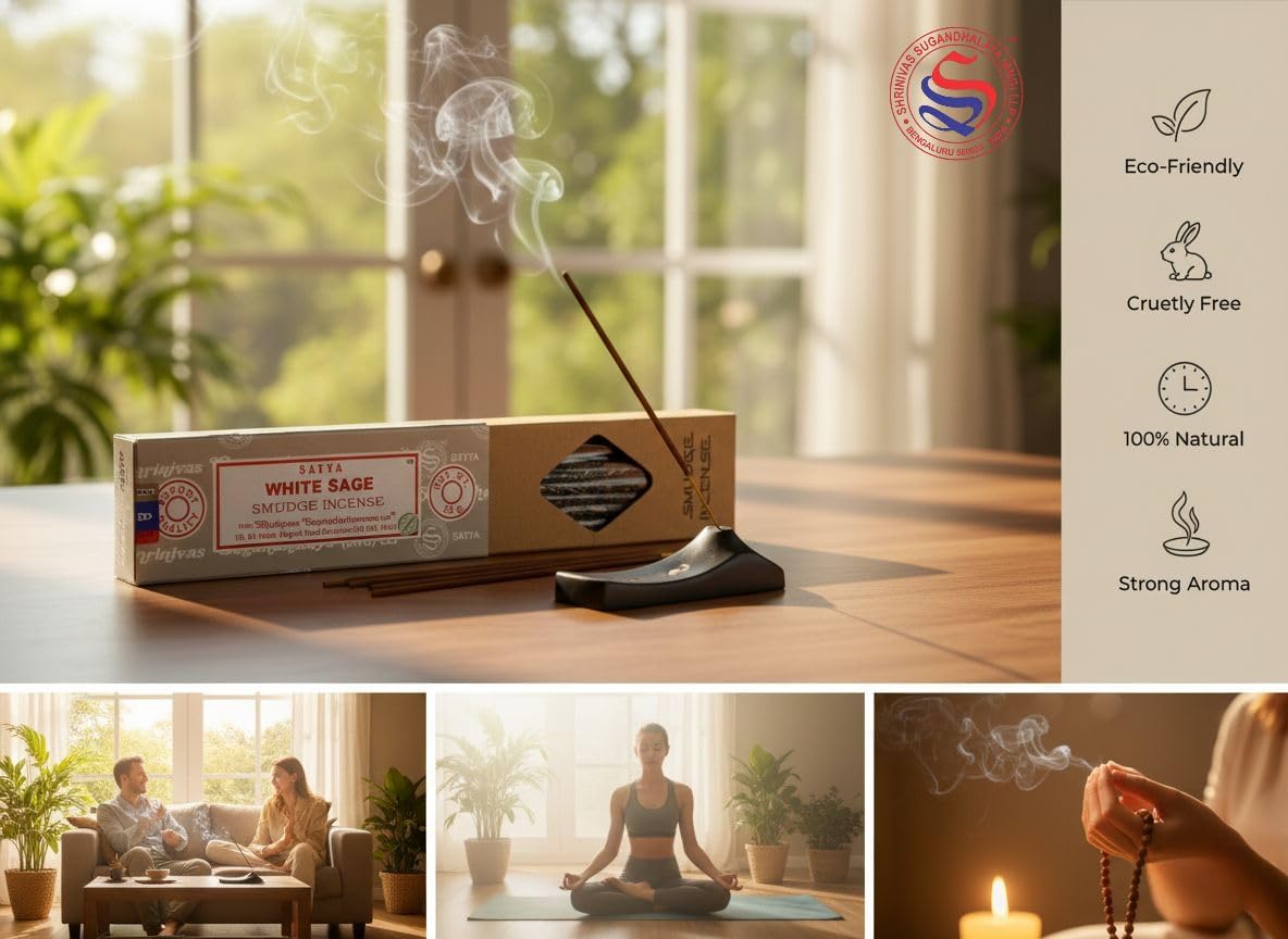 Satya Smudge Incense Stick – Hand-Rolled Indian Masala Incense for Meditation, Yoga & Spiritual Cleansing Pack of 6 (Smudge White Sage)