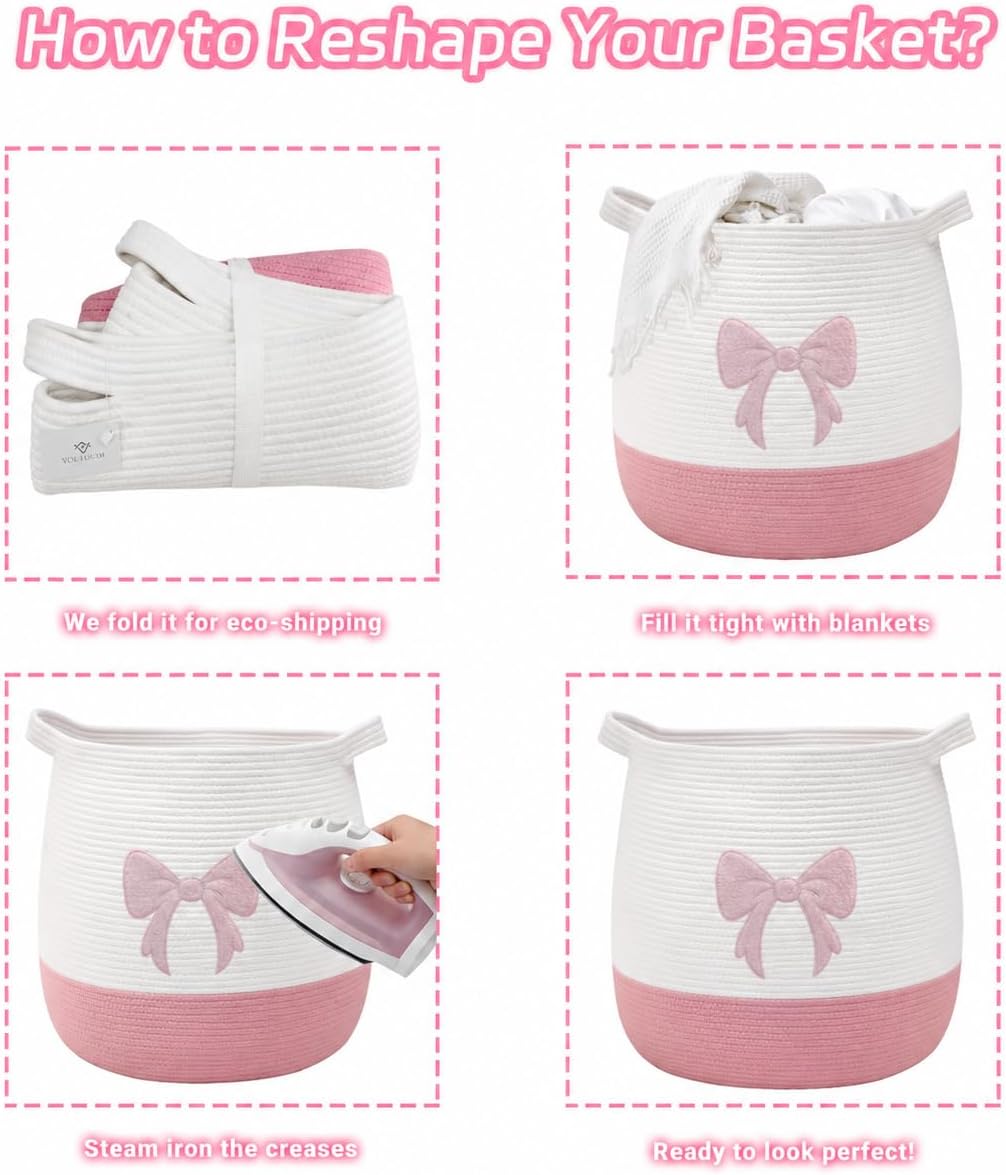 Large Cotton Rope Woven Storage Basket (17.7" x 16.9") - Decorative Round Laundry Hamper & Toy Organizer Bin with Handles for Nursery, Kid's Room and Blankets