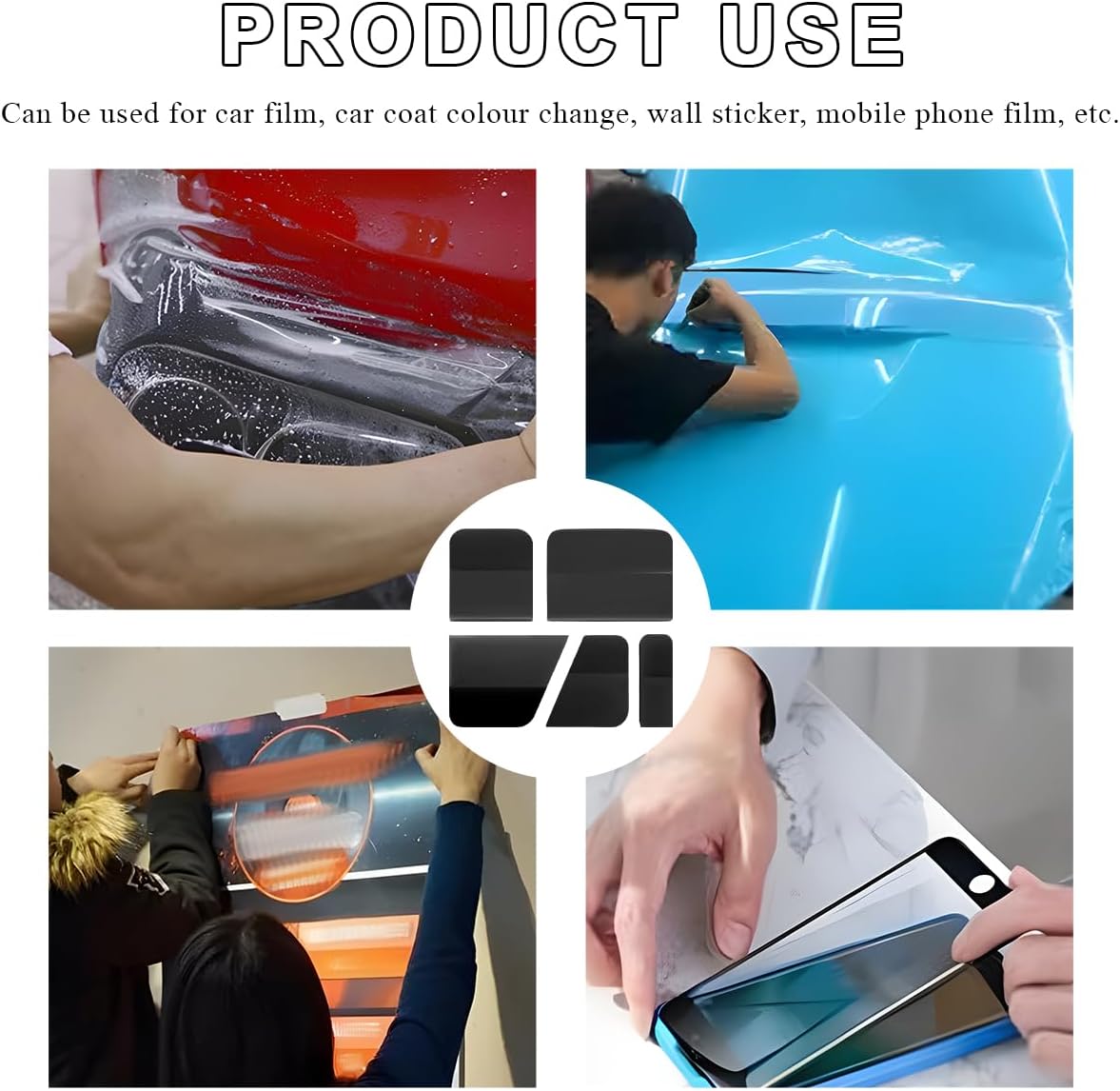 KVAEY 5 in 1 Rubber Squeegee Kit, Anti-Scratch Flexible Soft Matte TPU Coating Scraper Kit, Small Tint Squeegee Water Blade Scraper for Paint Protection Film Household Cleaning (Black)
