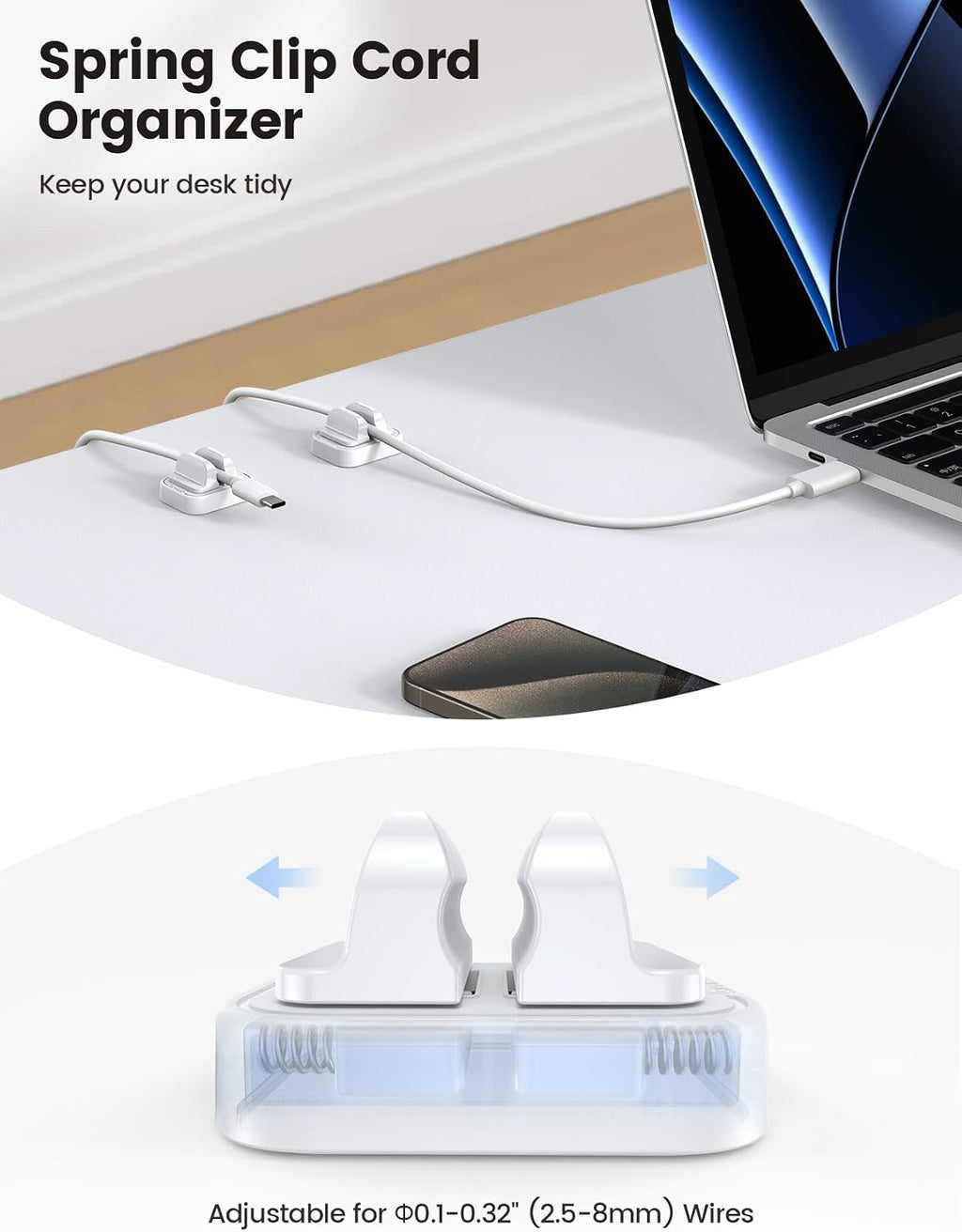 Lamicall 5 Pack Spring Fixed Cord Holder Clips, Desk Cable Organizer