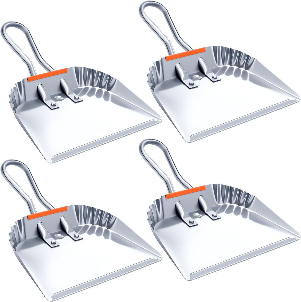 Mumufy 4 Pack 12" Heavy Duty Metal Dustpan with Handle, Silver
