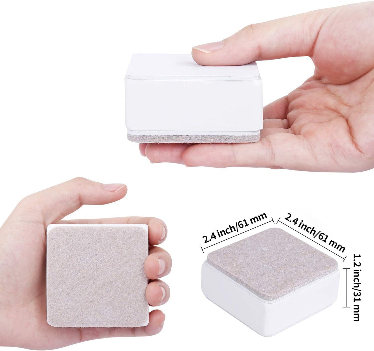 Ezprotekt 1.2 Inch Bed and Furniture Risers, Heavy Duty Square Sofa Tables Couch Chair Risers, Width 2.4"-Adds 1.2" Height, Supports 20,000 lbs, Protect Carpet & Floors from Scratches (4 Pack, White)