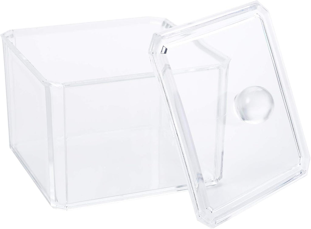 Hedume 4 Pack Swabs Dispenser Holder, 15 Oz Clear Acrylic Canister Set, Modern Square Bathroom Vanity Countertop Storage Organizer for Cotton Ball, Cotton Swab, Cottons Rounds, Bath Salts
