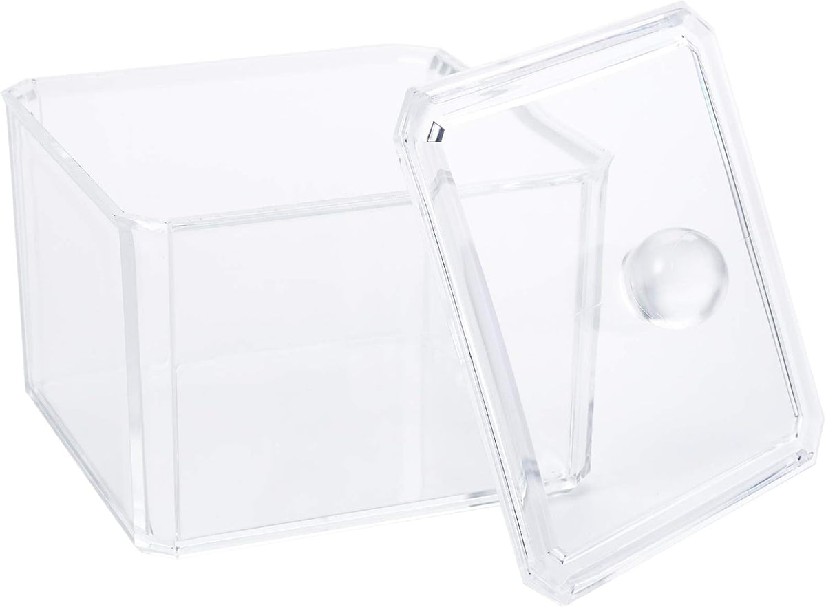 Hedume 4 Pack Swabs Dispenser Holder, 15 Oz Clear Acrylic Canister Set, Modern Square Bathroom Vanity Countertop Storage Organizer for Cotton Ball, Cotton Swab, Cottons Rounds, Bath Salts