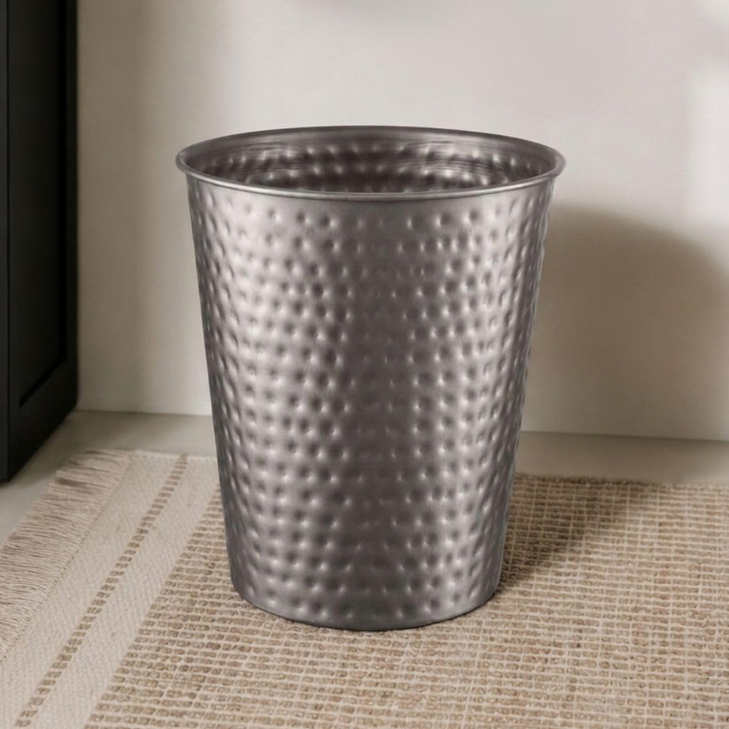 Monarch Abode Metal Bathroom Trash Can – Waste Basket for Bedroom, Office Desk, & Dorm, Hand Hammered, Durable Decorative Pewter Small Trash Can Bathroom Garbage Bin Wastebasket