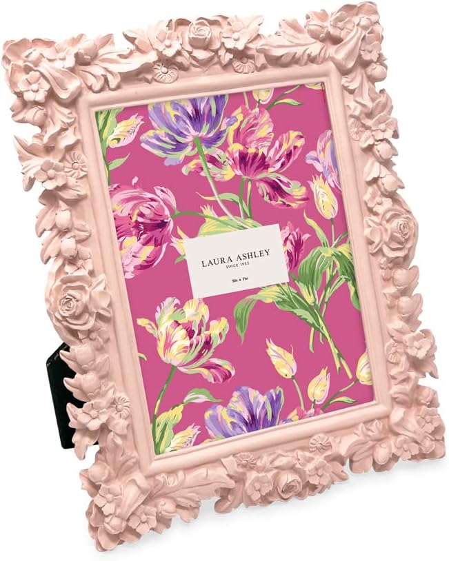 Laura Ashley 5x7 Pink Floral Textured Hand-Crafted Picture Frame w/Easel