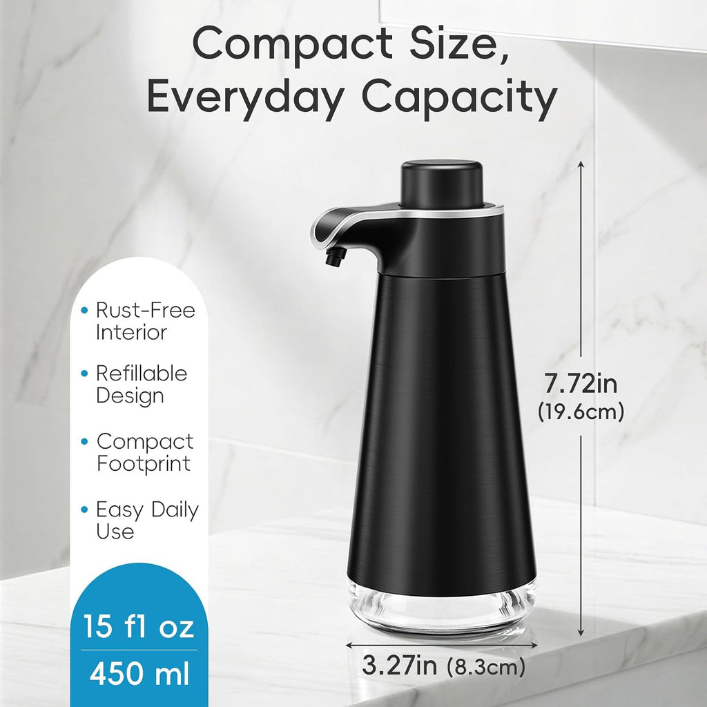 BYUNER Soap Dispenser for Bathroom & Kitchen, 15 fl oz Refillable Soap Dispenser, Brushed Black Metal Look Countertop Soap Dispenser, Rust-Free Hand Soap & Dish Soap Dispenser