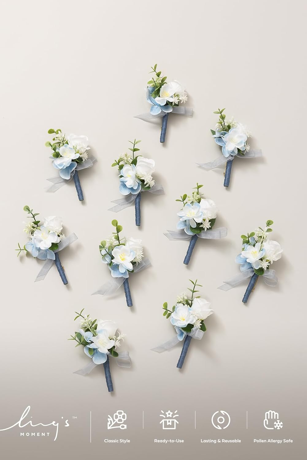 Ling's moment Boutonniere for Men, Blue, 10pcs