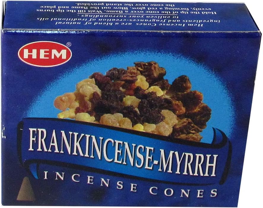 Hem Frankincense and Myrrh Incense Cones – 120 Cones (12 Packs) – Natural Aromatherapy for Meditation, Yoga, Relaxation & Spiritual Use.