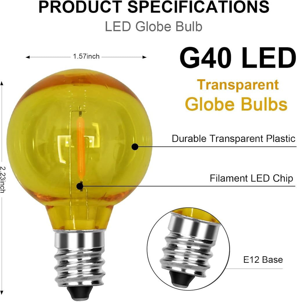 25 Pack G40 LED Multicolor Christmas Replacement Light Bulbs, 1 Watt E12/C7 Candelabra Base Plastic Shatterproof LED Globe Edison Bulbs for Indoor Outdoor Christmas String Lights, Clear Multicolor