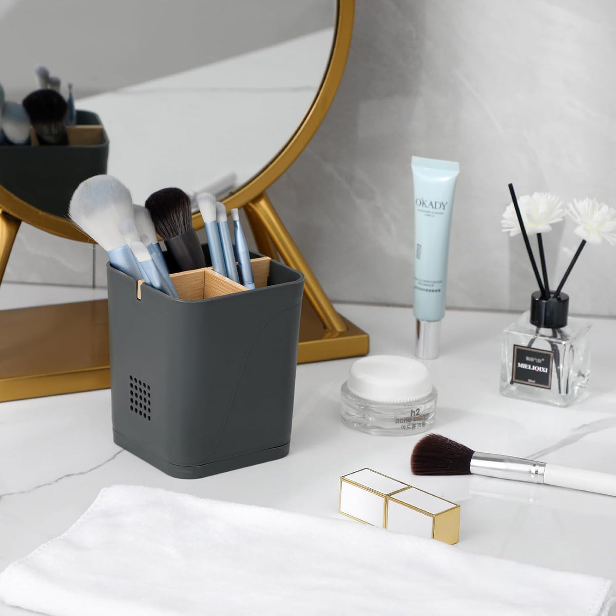 Electric Toothbrush Holder Tooth Brush and Toothpaste Organizer, Cool Grey