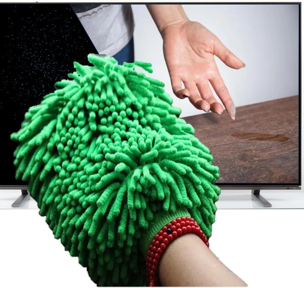 QUALIALL Green Chenille Microfiber Dusting Mitt, 10.5x8 Inch