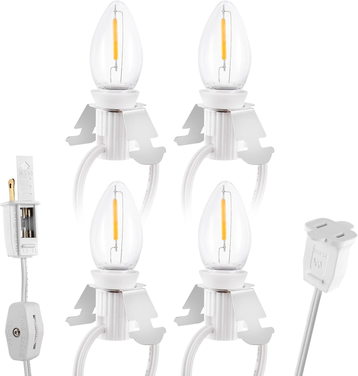Christmas Village Lights with 4 LED Bulb, C7 Snow Village Light with Clips