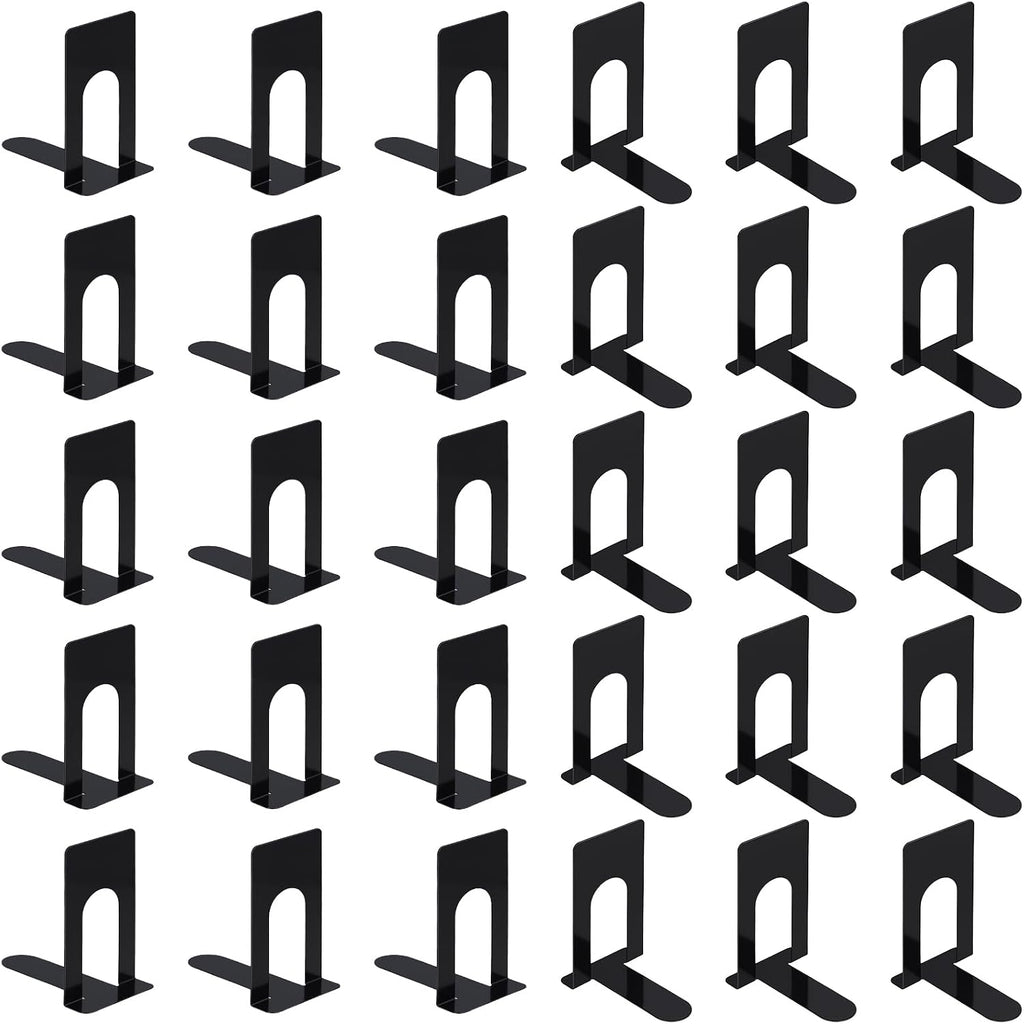 30 PCS Book Ends, 15 Pairs Small Non Skid Metal Bookends, Bookshelf Holder Stand for Home, Library, Office, 2.8 x 4 x 5.2 inch, Black