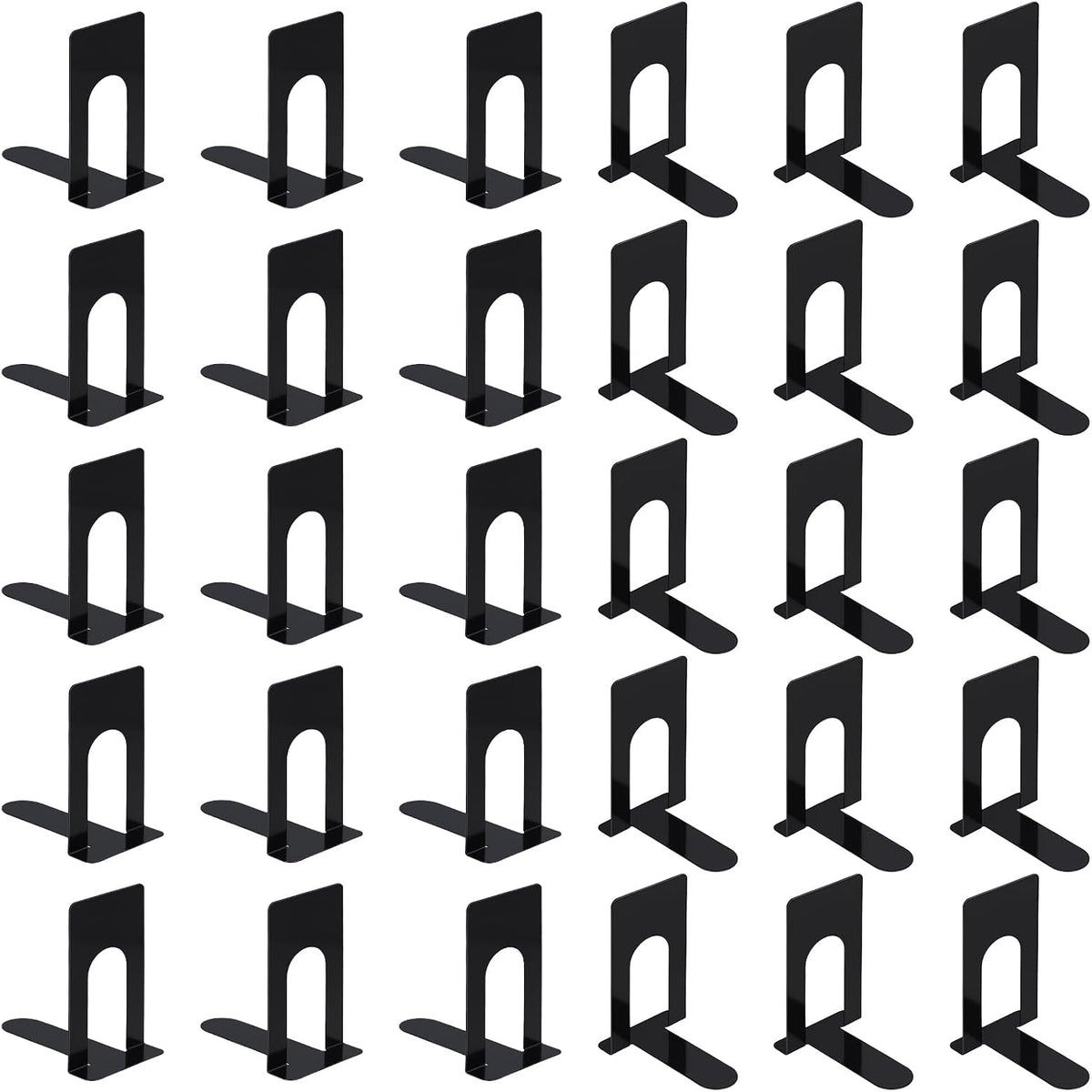 30 PCS Book Ends, 15 Pairs Small Non Skid Metal Bookends, Bookshelf Holder Stand for Home, Library, Office, 2.8 x 4 x 5.2 inch, Black