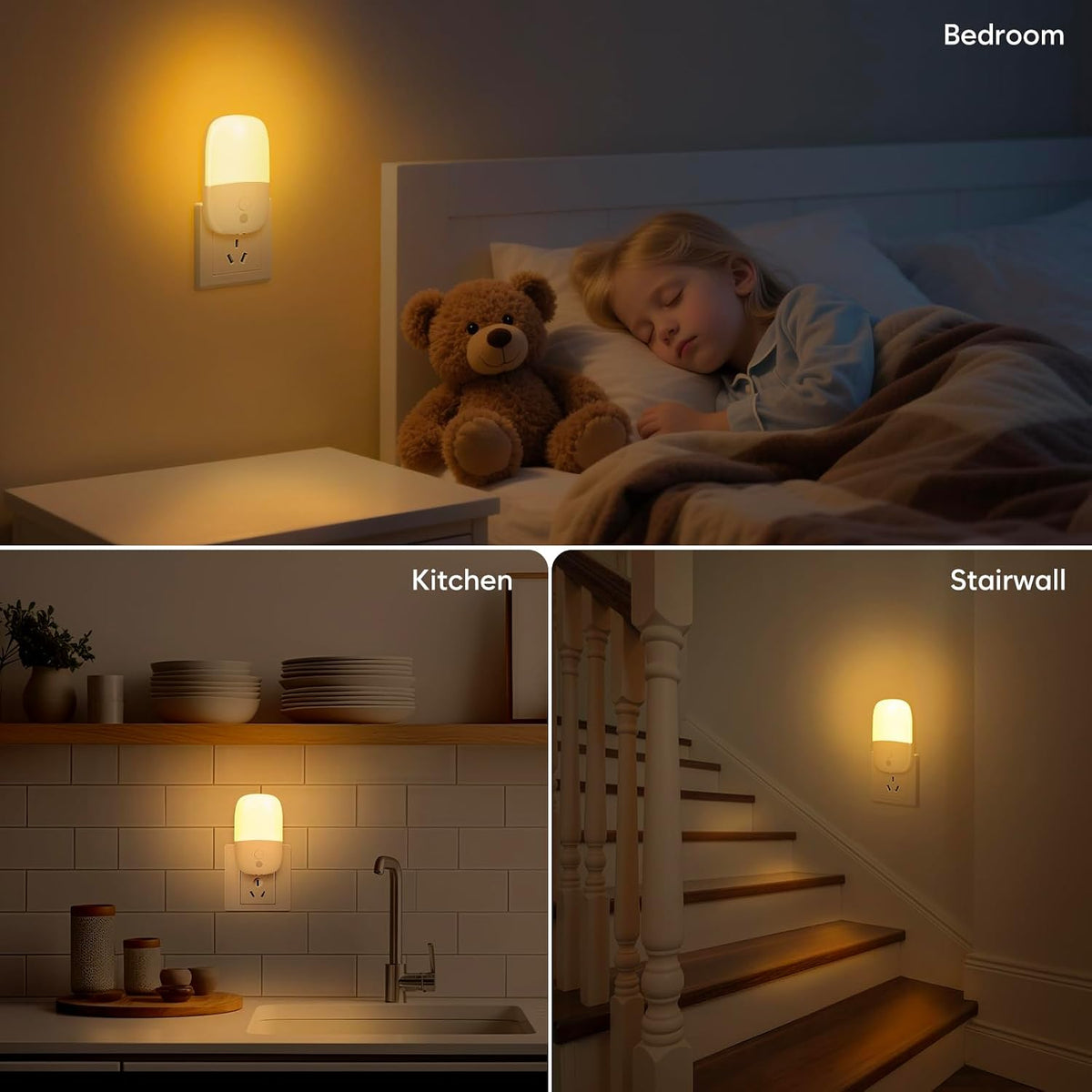 Night Lights Plug into Wall, Dimmable LED Nightlight with Sensor, 4 Pack