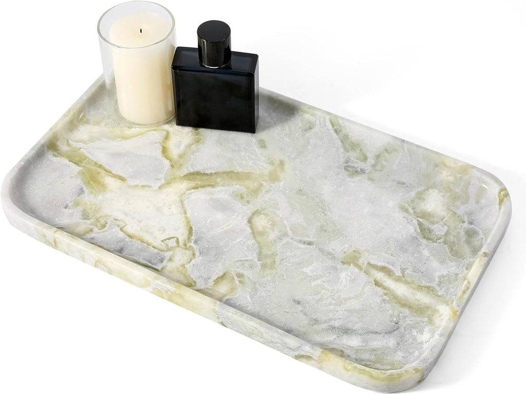 Marble Vanity Tray,14" Large Stone Bathroom Tray Countertop,Deep Green
