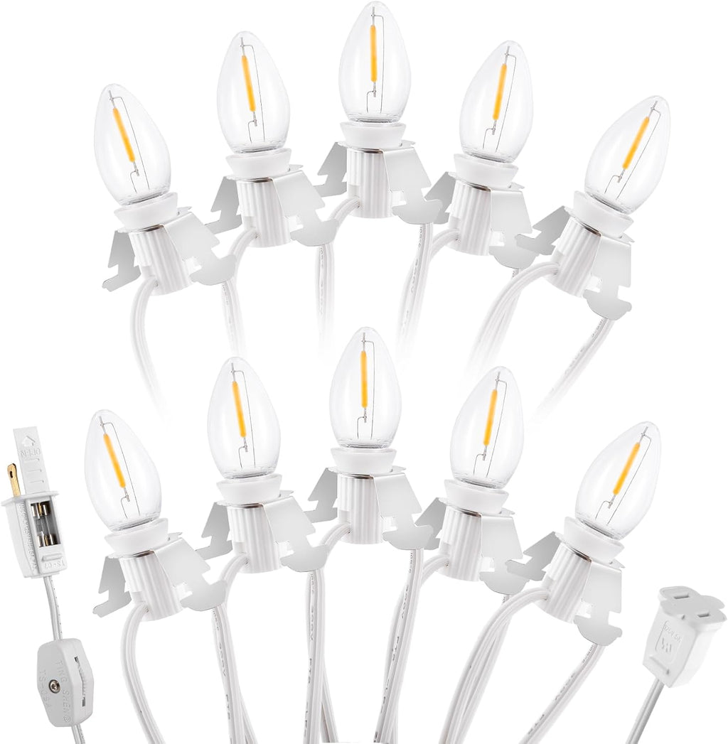 Christmas Village Lights with 10 LED Bulb, C7 Snow Village Light with Clips