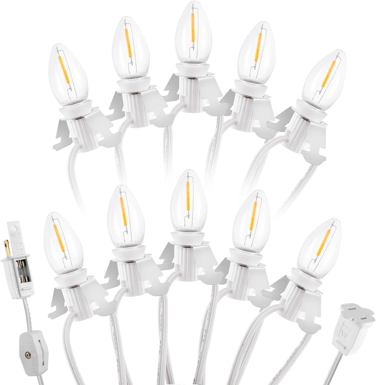 Christmas Village Lights with 10 LED Bulb, C7 Snow Village Light with Clips