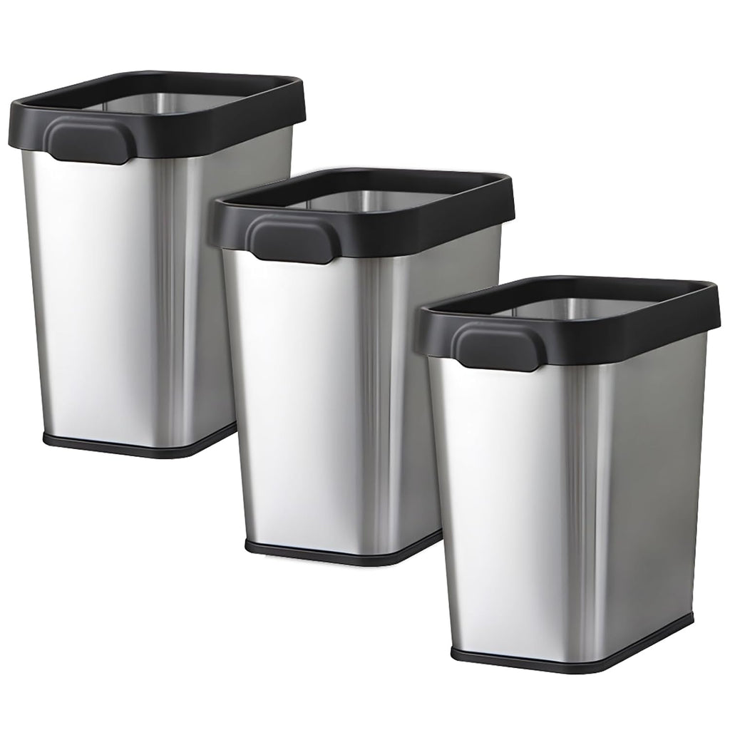 TooCust 3 Pack Stainless Steel Trash Can 2 Gallon, Open Top Trash Can, 7" x 10" x 11", Rectangle Rubbish Bin, Slim and Narrow, No Lid Small Wastebasketfor Kitchen, Bathroom, Living Room, Office