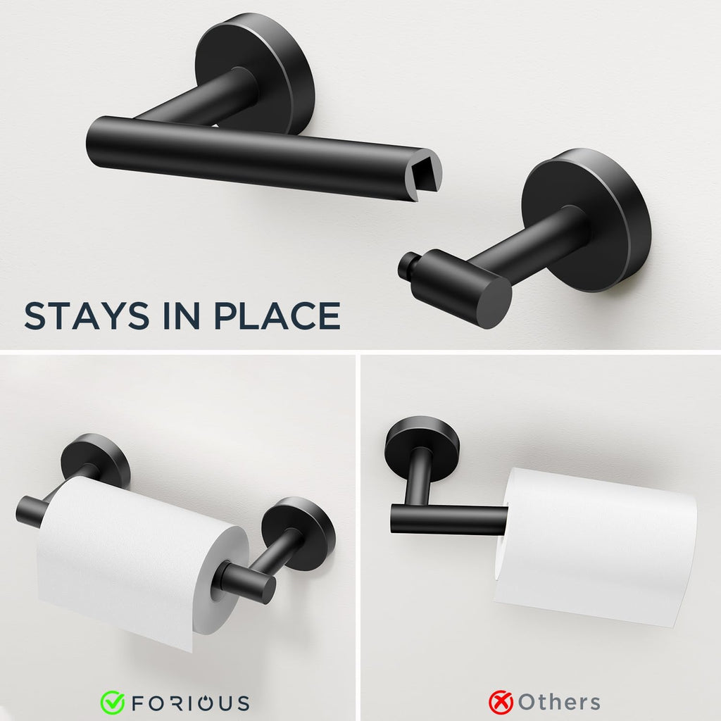 FORIOUS Bathroom Hardware Accessories Set, SUS304 Stainless Steel Towel Bar Set, Modern Towel Racks Holder for Bathroom, Toilet Paper Holder Wall Mounted 4 Pieces(24" Bar, Matte Black) (Pack of 2)