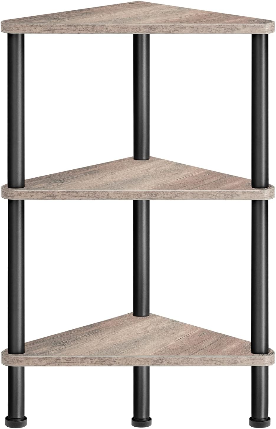 HOOBRO Corner Shelf Stand, Industrial 3-Tier Wall Corner Bookshelf with Metal Frame, Plant Display Shelf, Bookcase for Small Spaces, Living Room, Greige and Black BG30CJ01