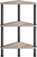 HOOBRO Corner Shelf Stand, Industrial 3-Tier Wall Corner Bookshelf with Metal Frame, Plant Display Shelf, Bookcase for Small Spaces, Living Room, Greige and Black BG30CJ01