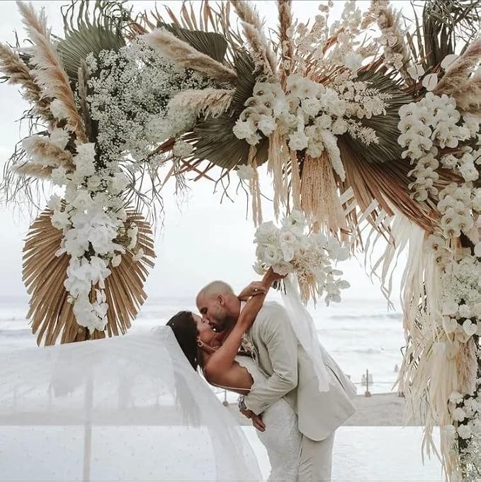 Large Dried Palm Leaves-17 Dried Palms Spear Plant Fans for Home Office Boho Decor | Tropical Wedding Decor | Party Table Decoration | Dried Wedding Flowers and Leaf Decor (Brown,3 Pcs)
