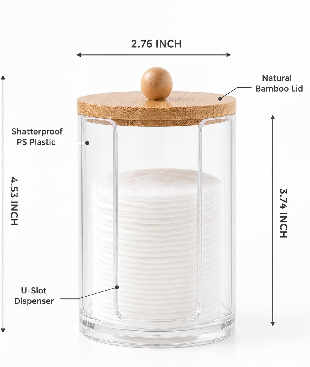 Cotton Round Holder with Bamboo Lid, 10oz Cotton Pad Dispenser