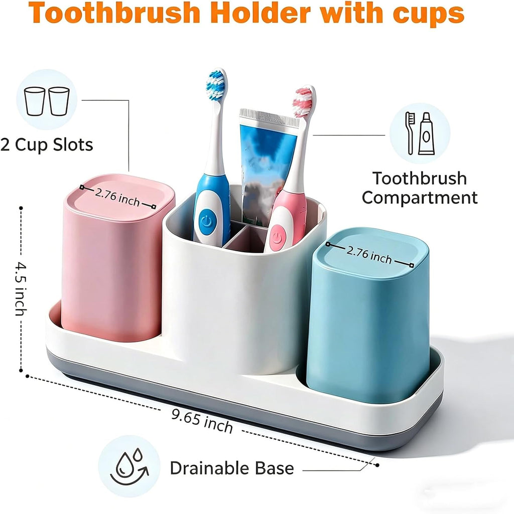 Toothbrush Holder for Bathroom, Kids Toothbrush Holder with Cups, Electric Toothbrush Holder for Bathroom Decor, Kids Bathroom Accessories Set with Toothpaste Holder, Pink & Blue