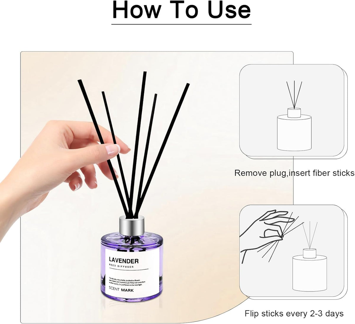 Reed Diffuser Set of 3 Pack,50ML Lavender Jasmine Gardenia Scented Oil Diffuser with 5 Sticks,Home Fragrance Reed Diffuser for Bedroom Bathroom Office (Lavender/Jasmine/Gardenia)