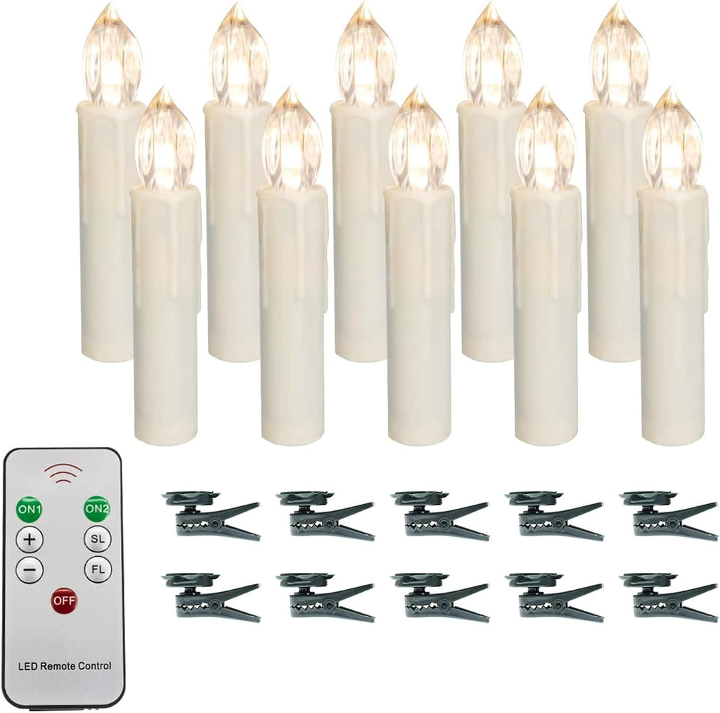 LED Taper Candles Flameless Candle X-D Remote Control LED Candlesticks Battery Candle Sticks for Harry Potter Party Decoration Wedding Christmas Home Decor, 4'', Ivory,Pack of 10