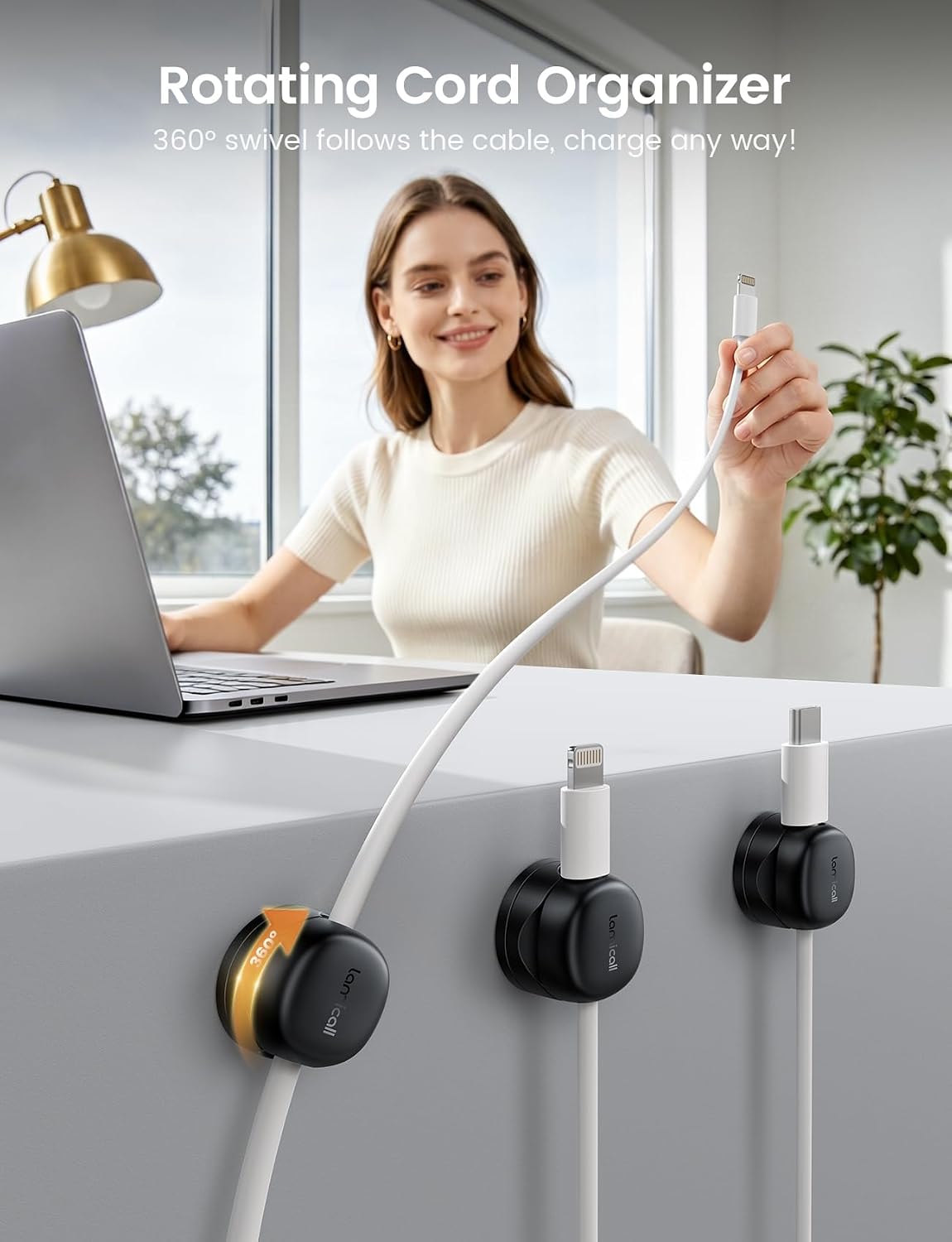 Lamicall 6 Pack Rotating Magnetic Cord Organizer Clips Cable Management