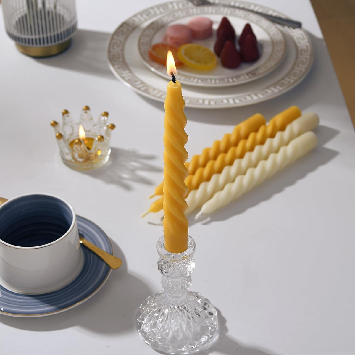 8PCS 7-Inch Pure Beeswax Spiral Taper Candles, Natural Raw, Dripless